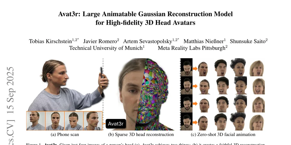 Avat3r teaser showing high-fidelity reconstructed head avatars