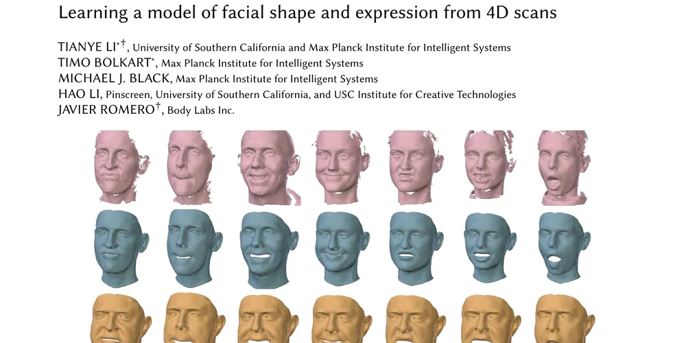 FLAME teaser showing expressive parametric 3D face models