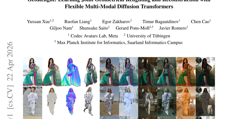 GeoRelight teaser showing people reconstructed under varied illumination
